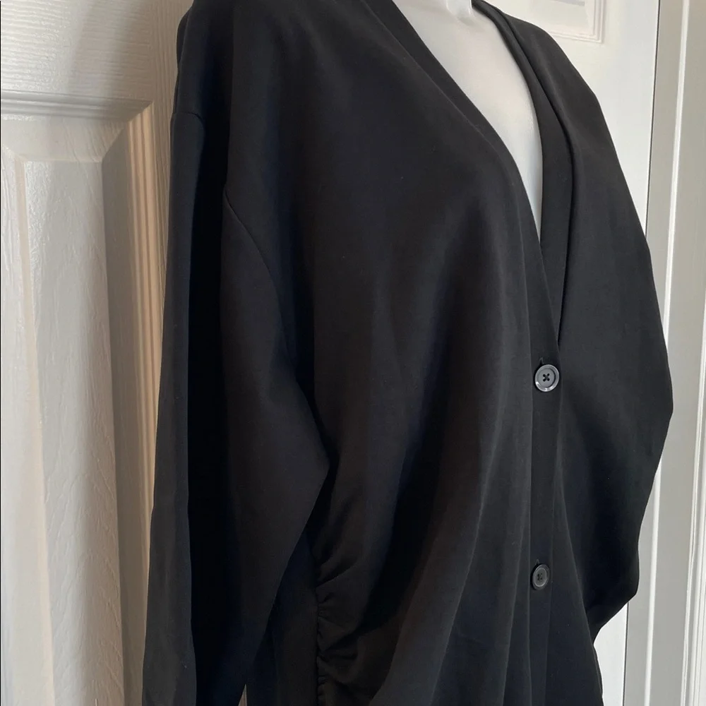 ZARA LONG RUCHED BUTTON-DOWN OVERSIZED COCOON STYLE CARDIGAN JACKET BLACK SZ M